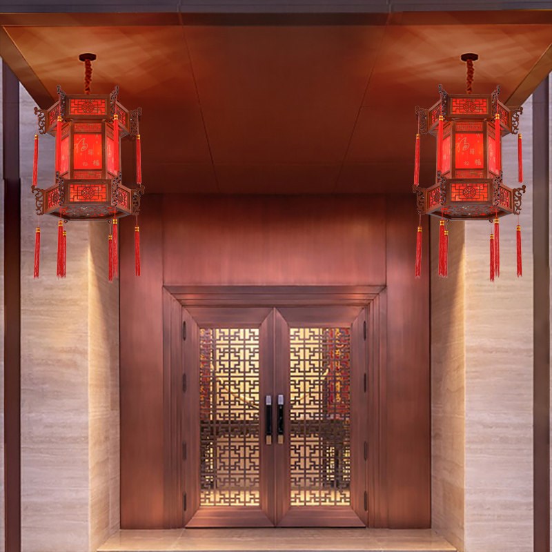 中式仿古宫灯古典实木羊皮吊灯宫廷寺庙茶楼客栈门头高档国风灯笼