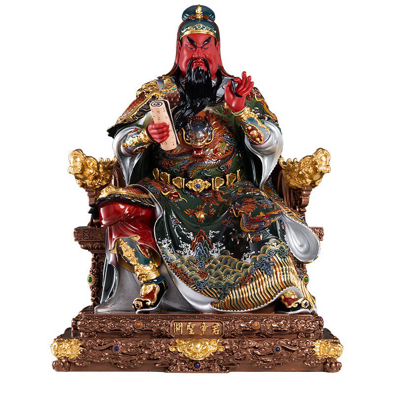 台湾纯铜琉晶彩绘鎏金关公铜像关羽武财神关二爷神像供奉招财佛像