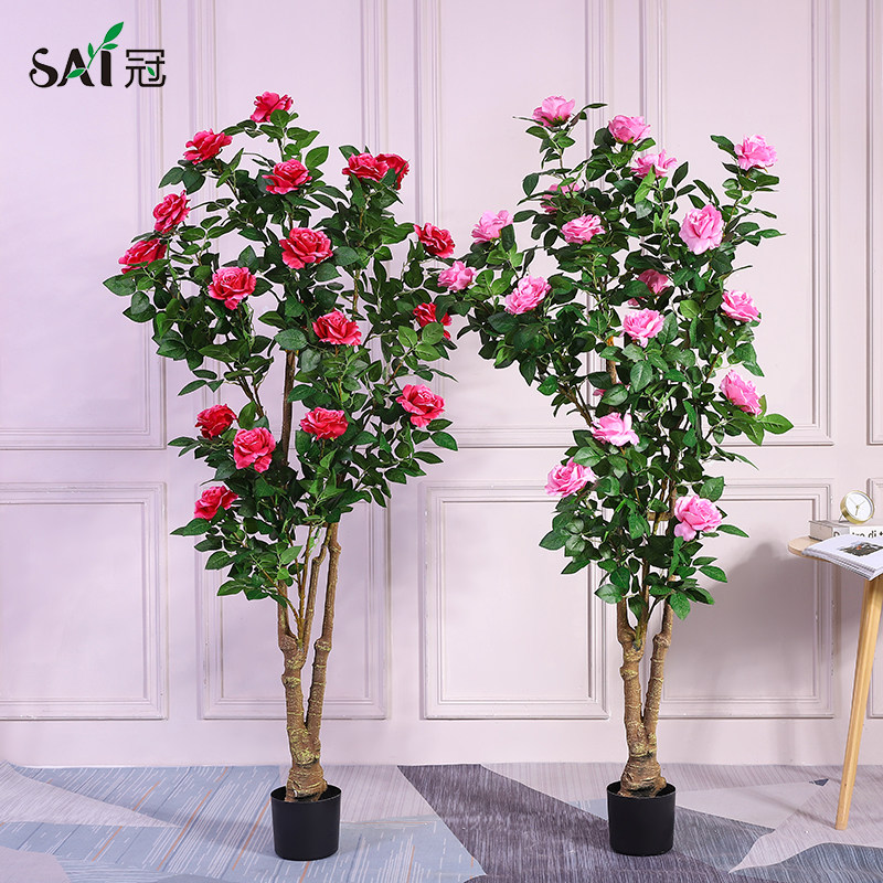 仿真植物盆栽玫瑰花月季花假树室内客厅玄关落地装饰花园阳台摆件