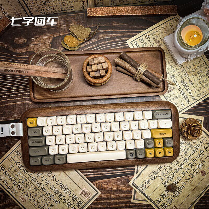 七字回车木坨坨键盘胡桃木GH60%客制化类wooting三模VIA键盘套件