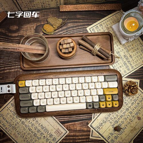 七字回车木坨坨键盘胡桃木GH60%客制化类wooting三模VIA键盘套件