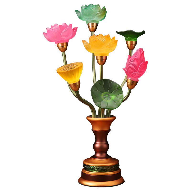 led七彩莲花灯荷花灯供佛七星灯佛前供灯插电家用佛堂寺庙长明灯