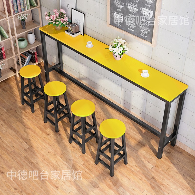 吧台桌简易靠墙商用窄桌子家用长条桌奶茶店桌椅组合高脚吧台椅子