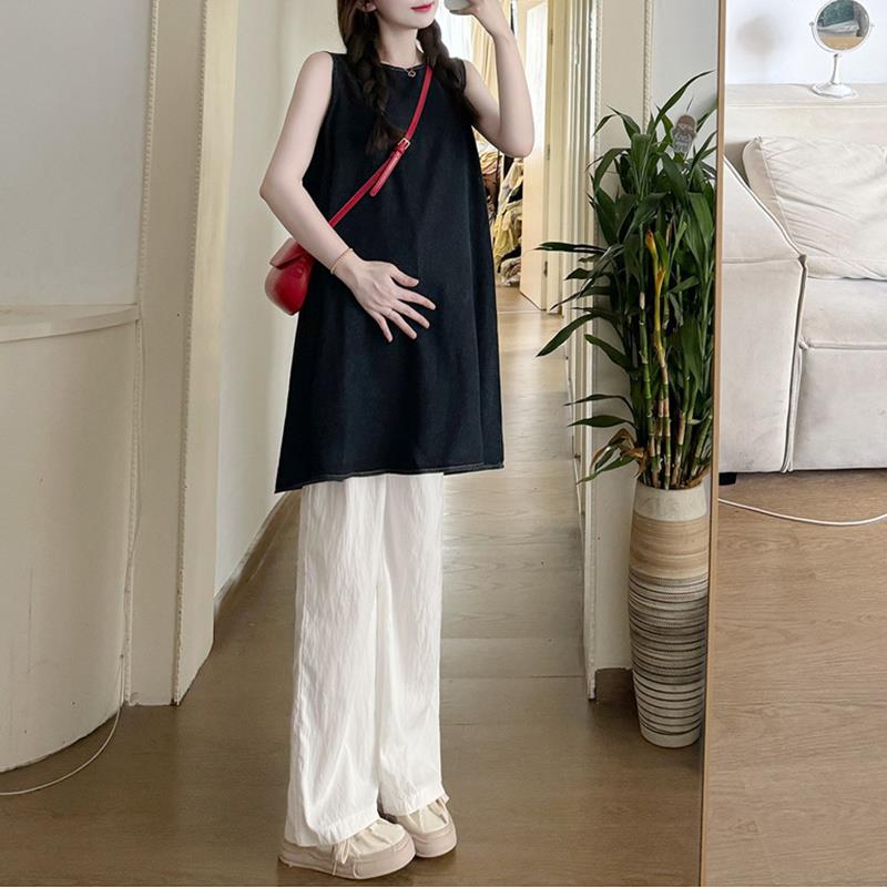 孕妇白色棉麻阔腿裤女2025夏季新款宽松薄款孕妇高腰垂感直筒裤夏