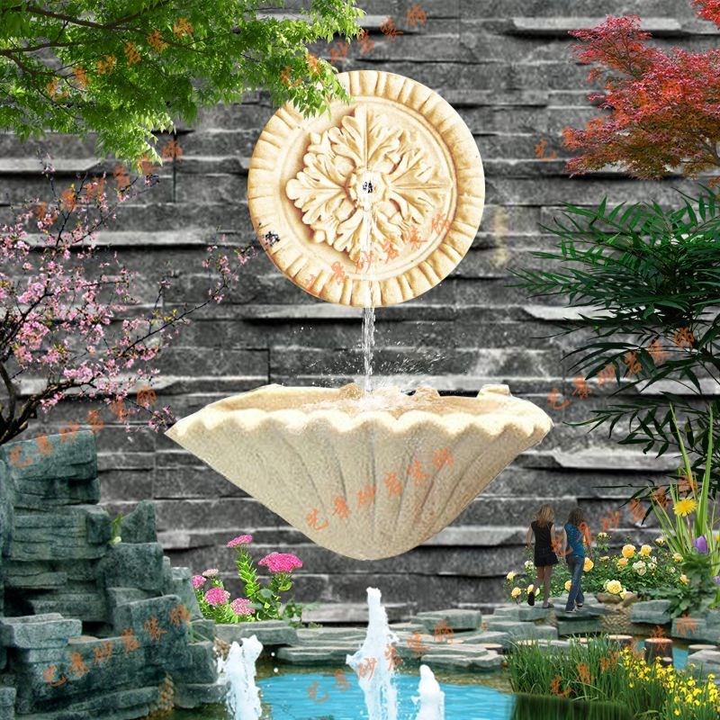 砂岩金鱼喷水欧式挂墙水景花园壁挂喷泉室内外水池流水聚宝接水盆