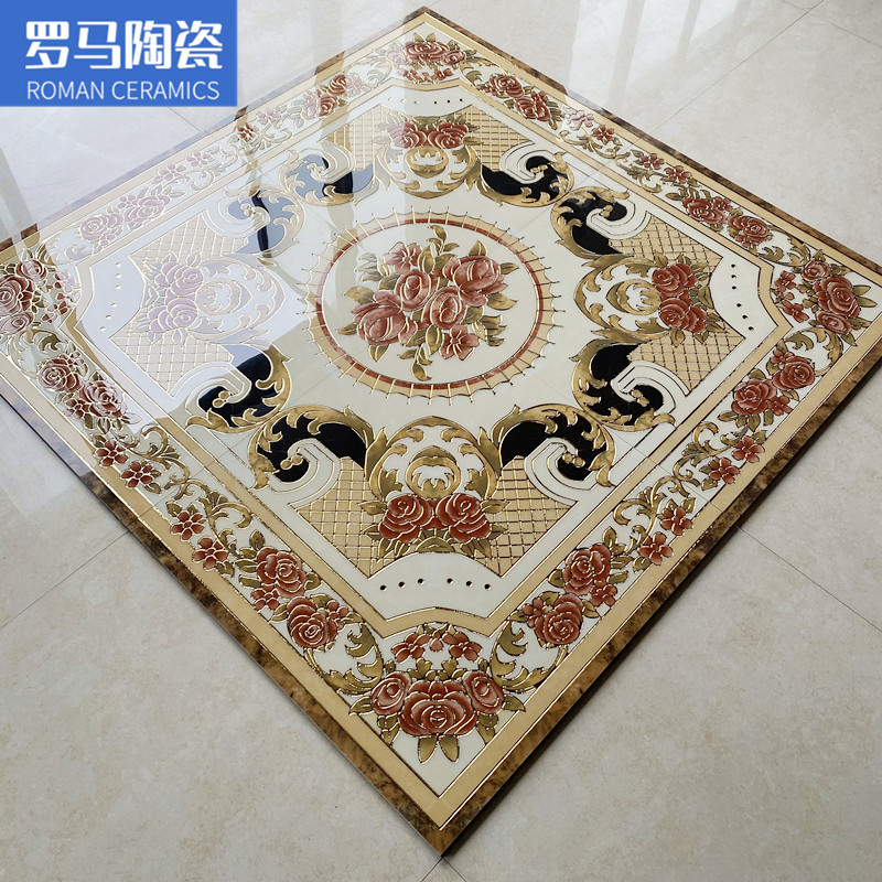 欧式客厅拼花地砖800x800 饭厅地毯花砖微晶石拼图入户玄关地拼花