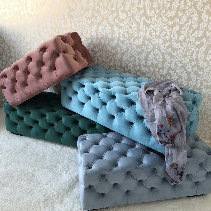 美式布艺脚踏沙发凳换鞋凳服装鞋店卧室欧式衣帽间凳子床尾凳脚凳