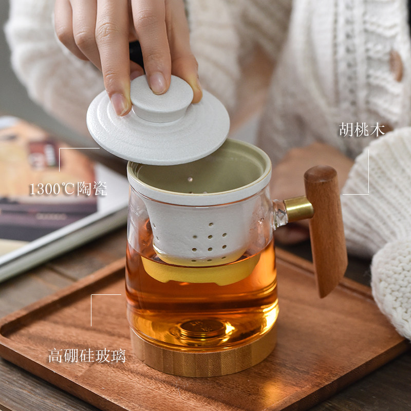 日式茶水分离玻璃杯泡茶过滤杯创意带盖子办公室透明高颜值茶杯陶