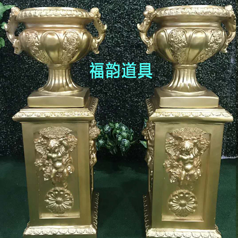 欧式天使罗马柱玫瑰盆复古玻璃钢花盆柱子婚庆道具舞台路引迎宾区