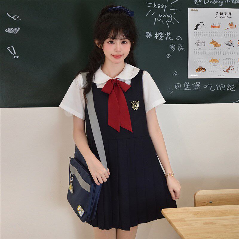 樱花家族jk制服【铭南学院】校供感三色背心裙 百褶连衣裙套装女
