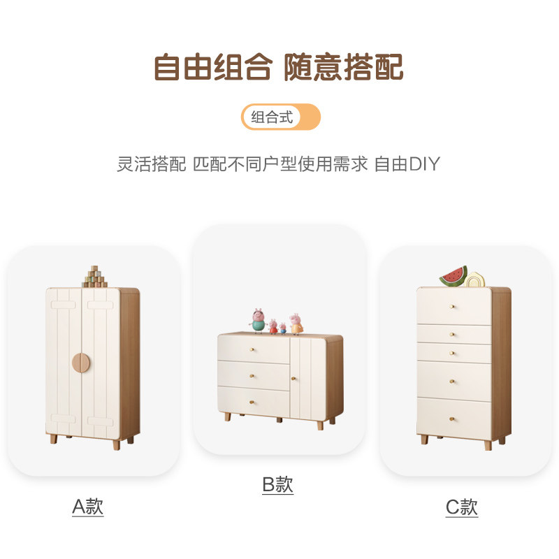 儿童衣柜家用卧室儿童房衣橱家用组合置物柜大容量分区储物收纳柜