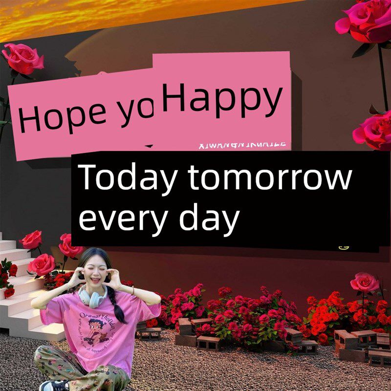 网红签到拍照区布局庭院玫瑰墙后景观火锅烧烤餐厅墙装修Qt