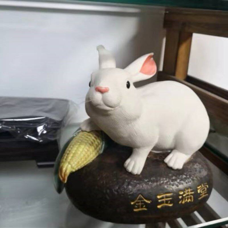 陶瓷生肖白玉兔精品摆件家居门厅玄关博古架摆设小白兔子金玉满堂