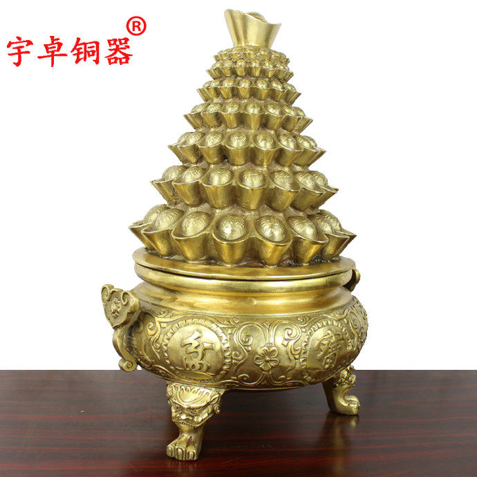 宇卓铜器 纯铜聚宝盆工艺品摆件铜多层元宝聚宝盆黄铜聚宝盆