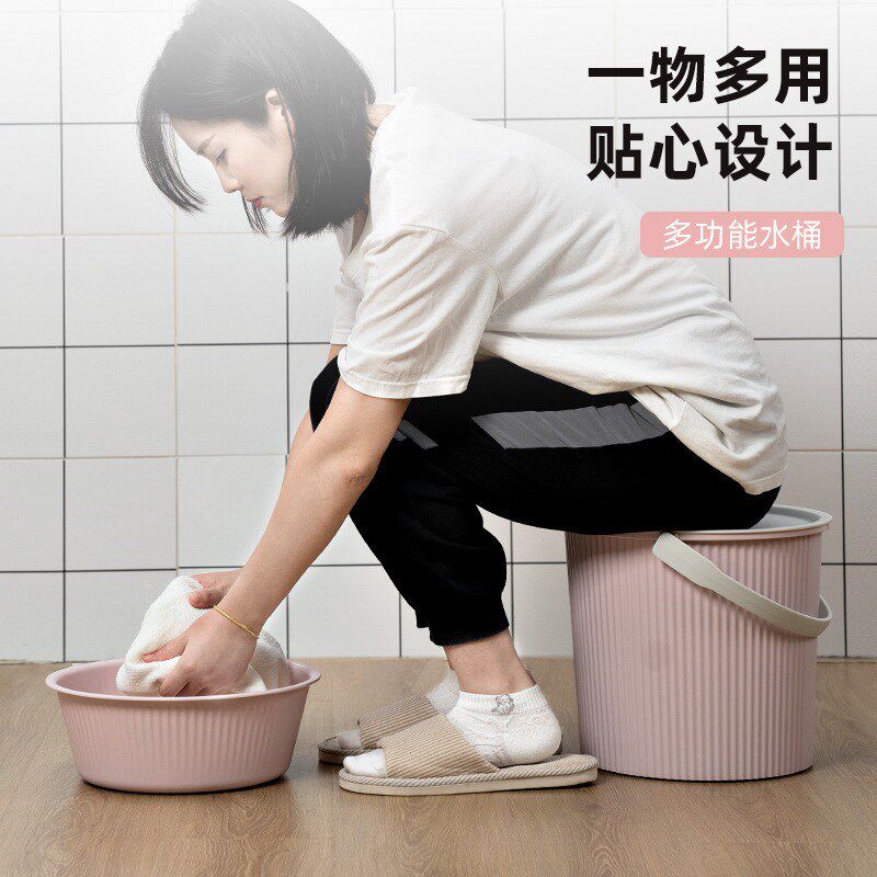 学生脸盆水桶三件套宿舍专用洗漱用品加厚带盖大号高中住校洗澡桶