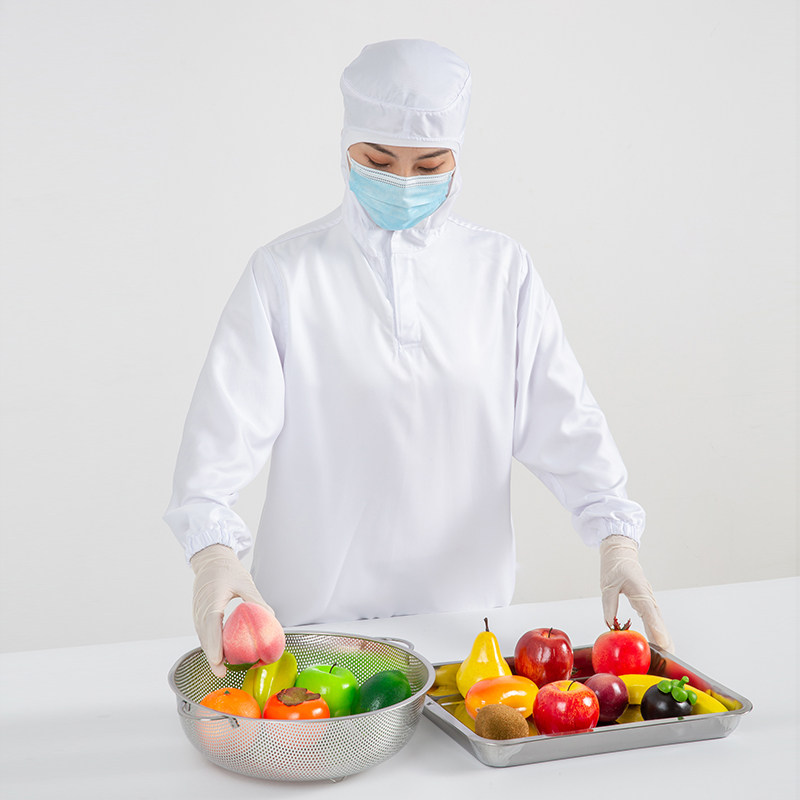 央厨房食品厂生产车间加工作服透气吸汗连帽套装白色男女工装专用