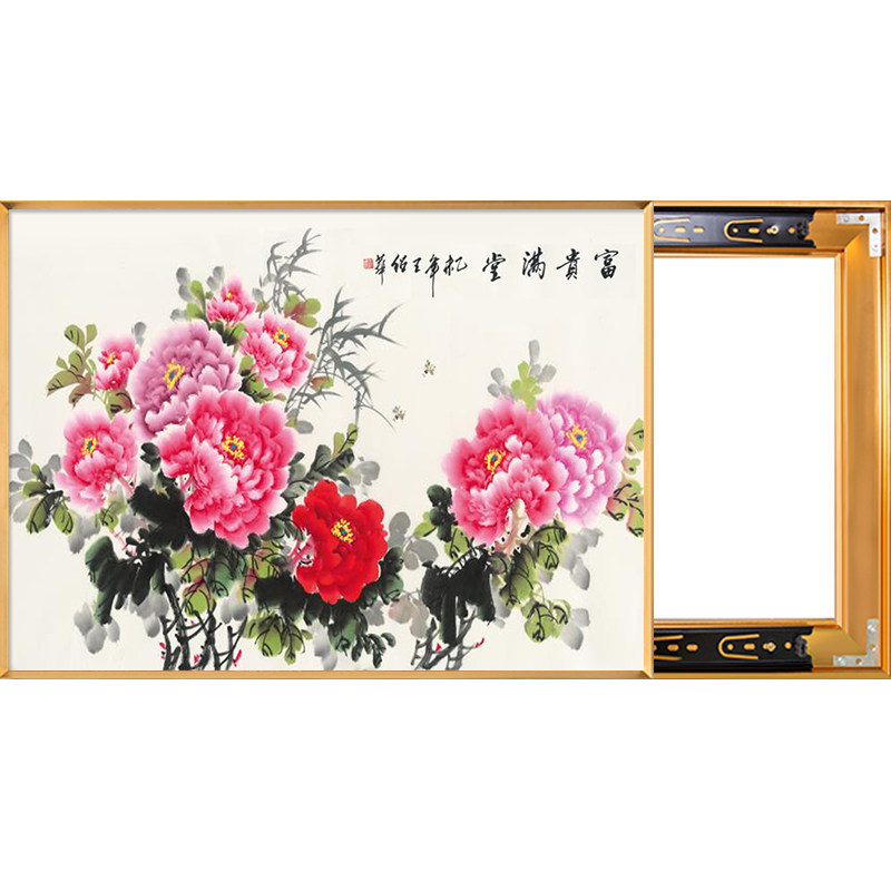 牡丹花电表箱装饰画新中式免打孔强弱电箱遮挡家用电闸盒餐厅挂画