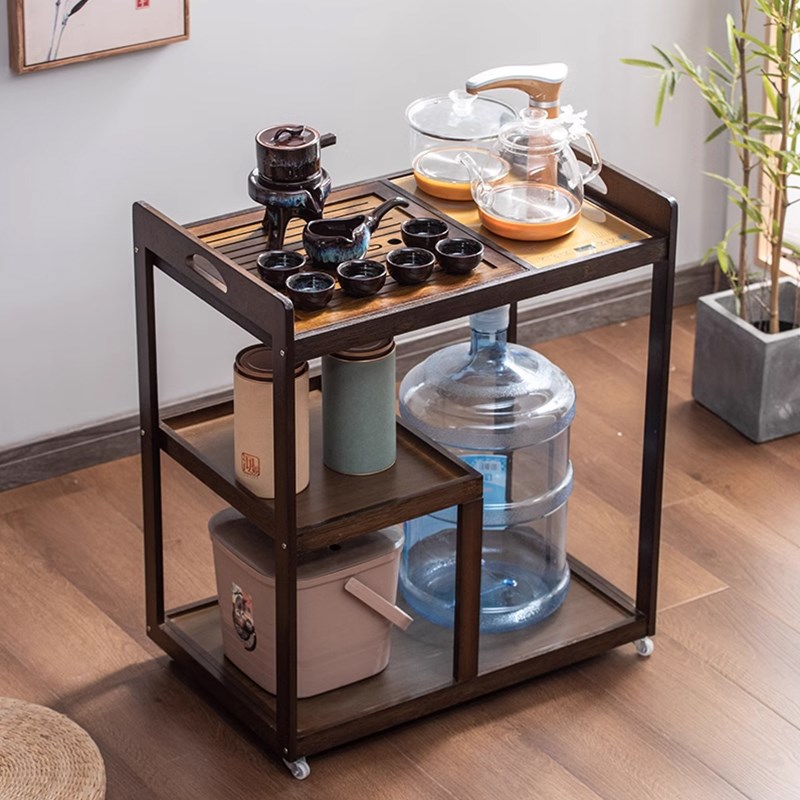 移动茶台简易茶几小型茶桌家用功夫茶具烧水壶一体实木推车泡茶车