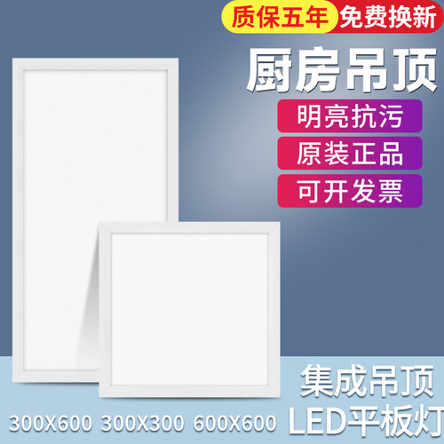 集成吊顶led灯300x300x600铝扣板厨房卫生间灯 嵌入式30x60平板灯