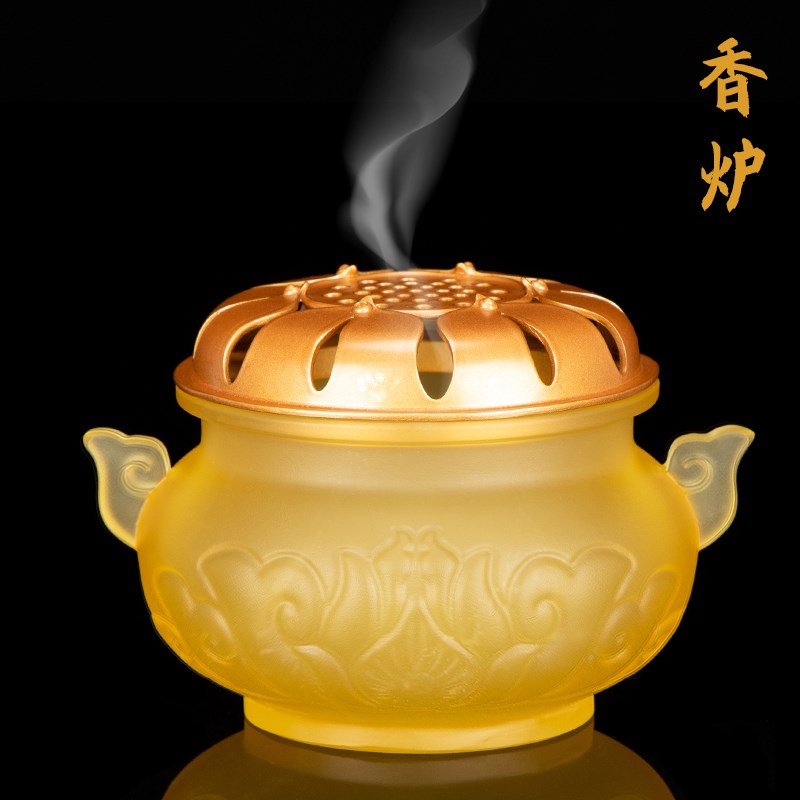 台湾古法琉璃香炉小号供水杯供佛圣水杯果盘纯铜佛灯家用供佛用品