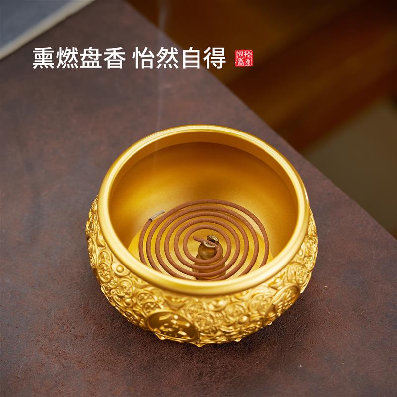 纯黄铜香炉家用供奉财神插香火供炉供佛前上香特大号祖先线香薰炉