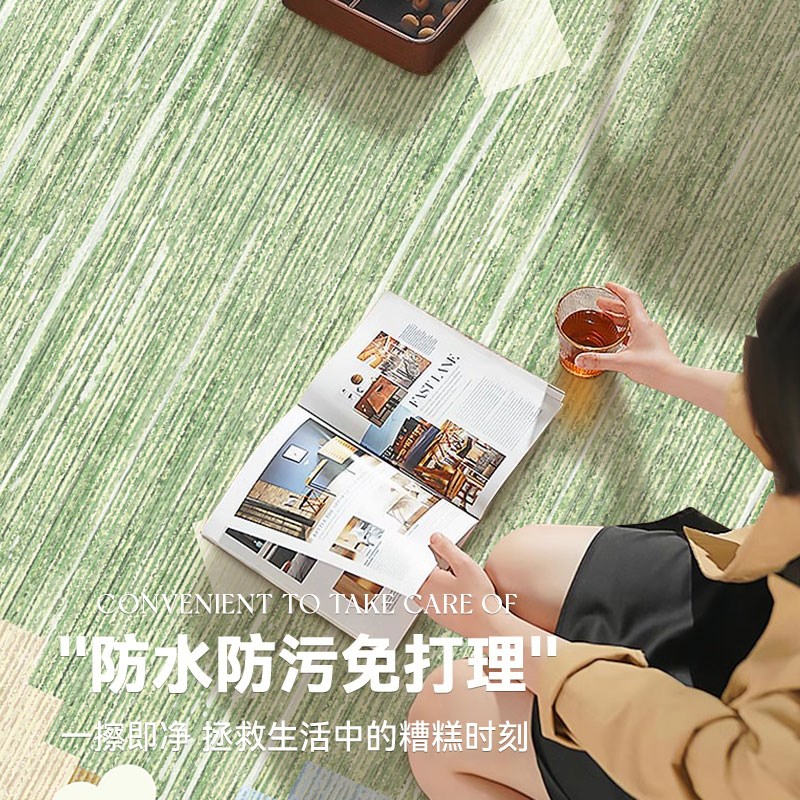 绿色摩洛哥风地毯客厅新款免洗可擦沙发茶几垫复古风碎花亚麻地垫