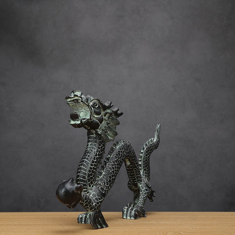 包邮仿古青铜器龙抓珠摆件家居工艺品摆设风水青龙铜龙艺术品摆设