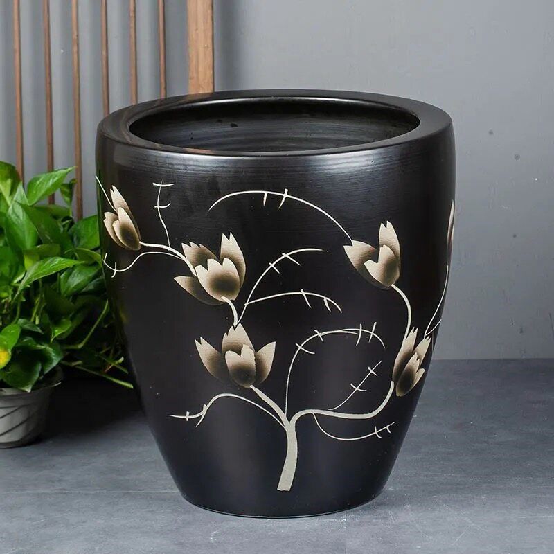 加高缸景德镇陶瓷鱼缸养金鱼缸碗莲花盆荷花缸乌龟缸大号书画水缸