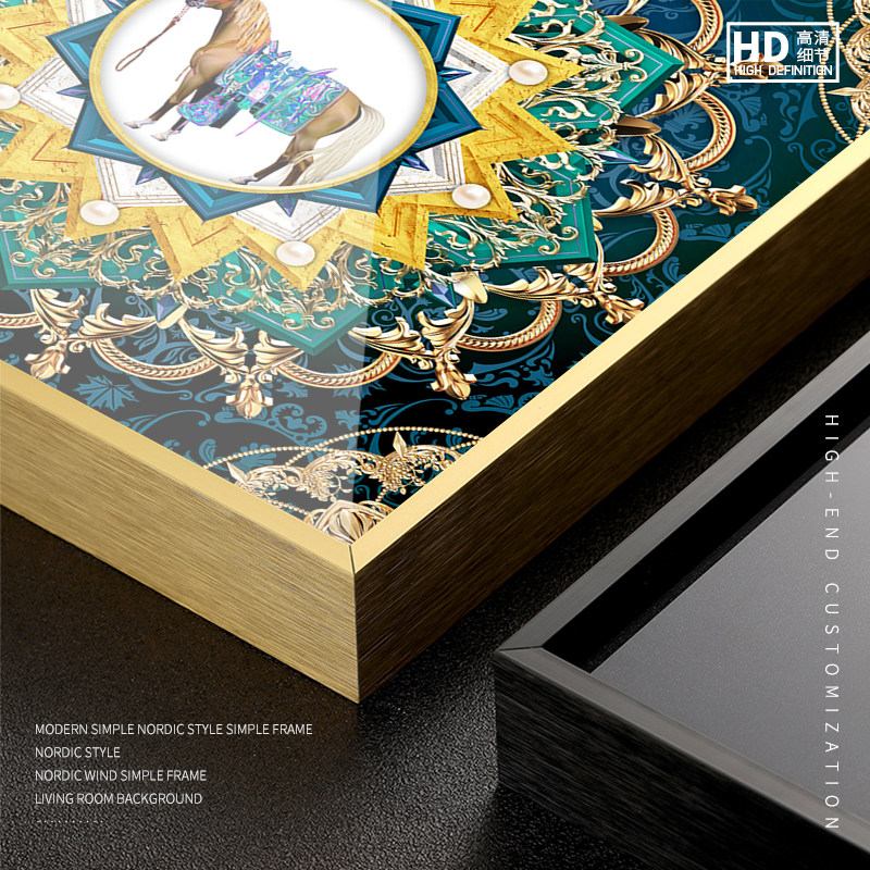 客厅装饰画沙发背景墙壁画挂画后现代餐厅玉马莲花轻奢镶钻晶瓷画