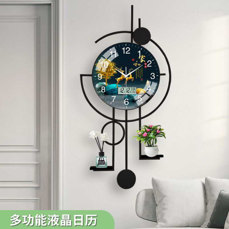 现代大气客厅钟表夜光挂钟格栅背景墙创意装饰时钟挂墙壁餐厅灯画