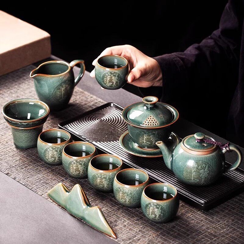景德镇哥窑青瓷功夫茶具套装家用办公室用高端泡茶壶茶杯送人送礼