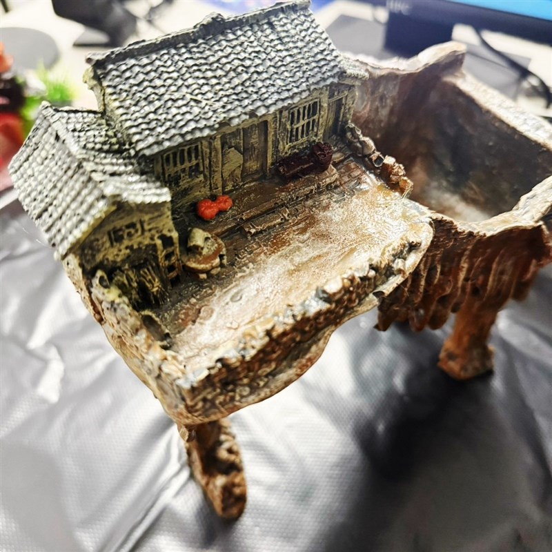 鱼缸生态造景全套鱼虾躲避屋 假山模型装饰景观古建筑摆件悬崖躲