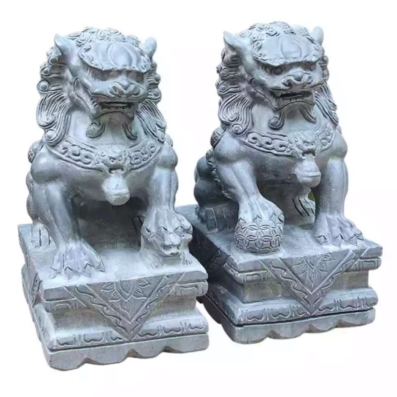 墓地小石狮子公母一对青石石头雕刻公墓坟地墓前祭祀家用门口摆件