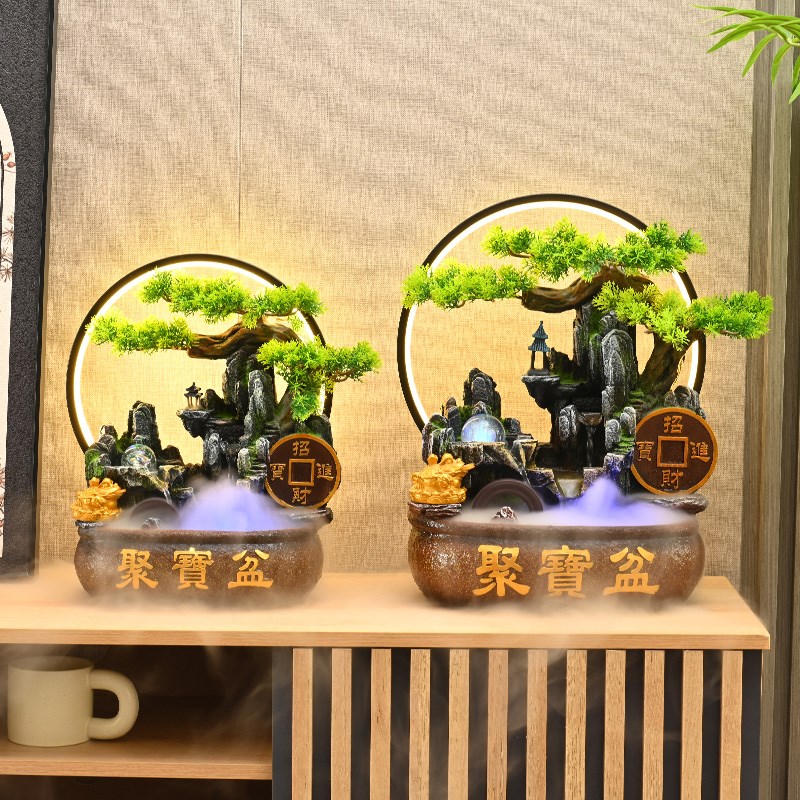 客厅流水摆件循环水聚宝盆办公室前台喷泉风水轮装饰开业乔迁送礼