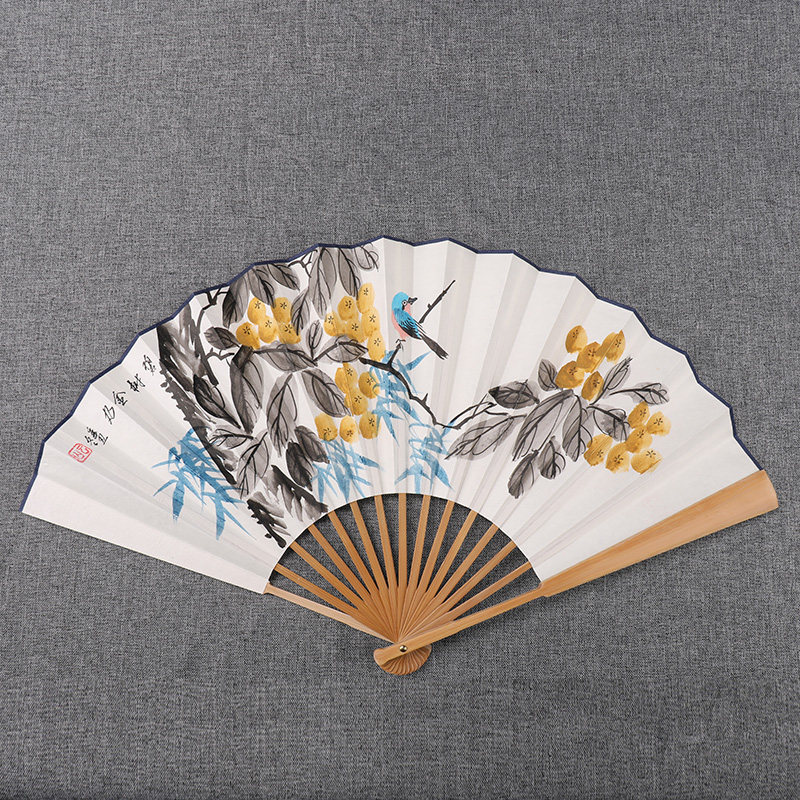 扇子中国风10寸男士折扇古风日用玉竹国画山水花鸟手绘宣纸礼品扇
