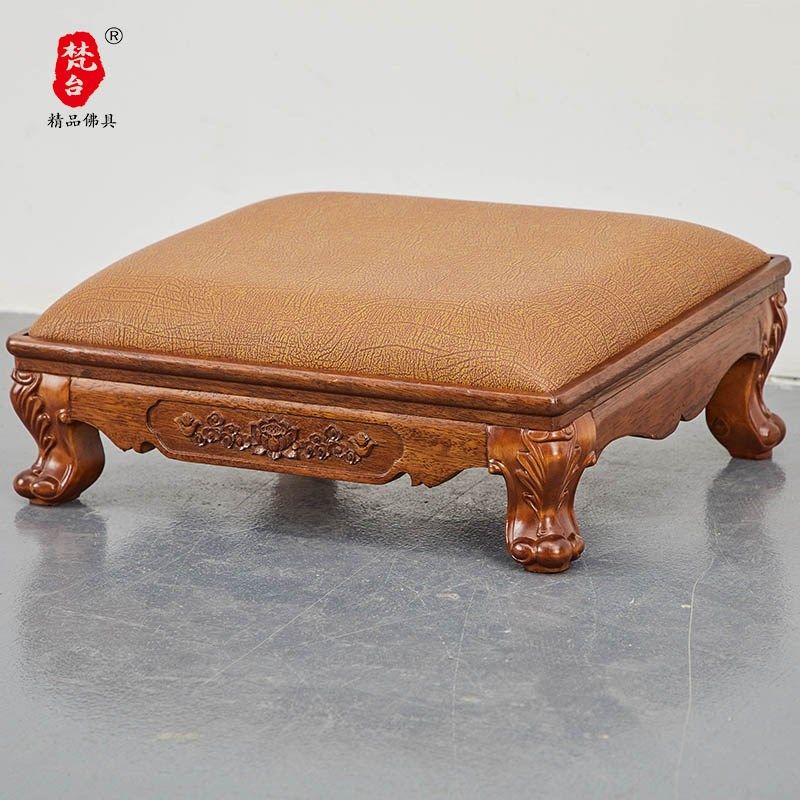 中式实木家用拜垫金丝柚木拜凳寺庙佛堂拜佛椅仿古莲花跪拜凳家具