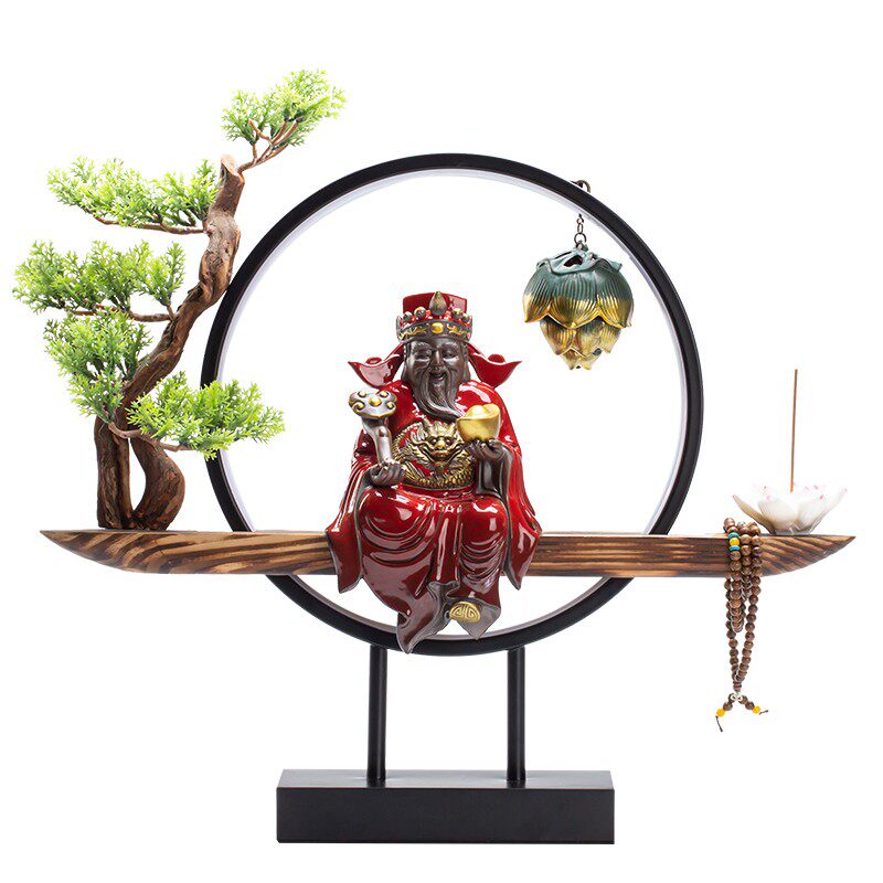 守淘人 财神爷招财佛像文财神灯圈摆件 家用供奉家居饰品开业送礼