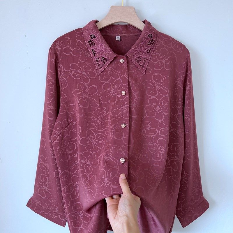 奶奶春夏装真丝衬衫中老年人女装妈妈装衬衣长袖洋气婆婆春秋薄款