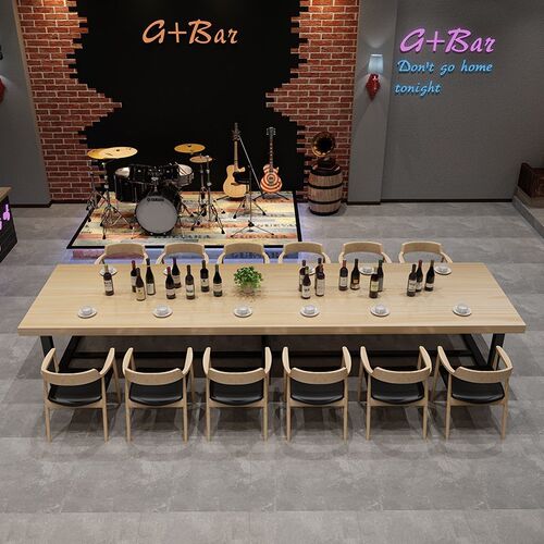 美式loft实木餐桌椅组合复古工业风酒吧主题餐厅饭店长条桌会议桌