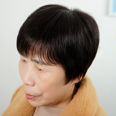 老人假发女真发头套全真自然奶奶化疗短发全头套真人发丝光头发套