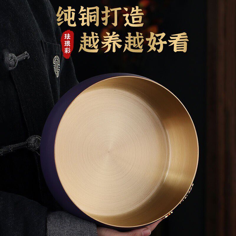 孟瀚纯铜干泡盘茶盘壶承茶道零配水盂茶洗缸特大号带盖功夫茶具