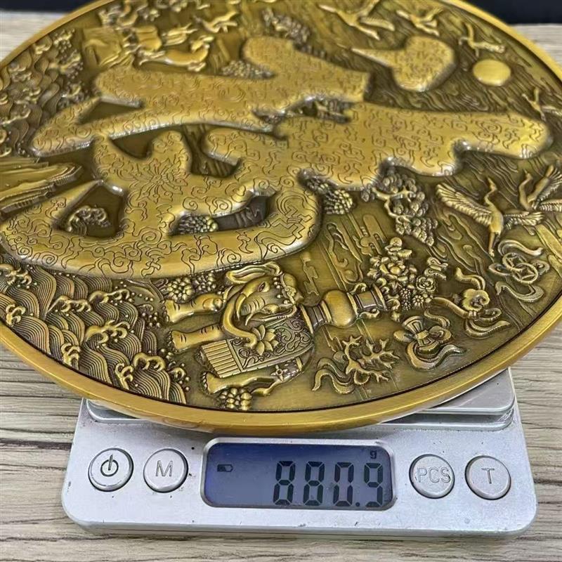 百福图铜浮雕百福天官赐福福字盘招财纳福家居玄关装饰摆件工艺品