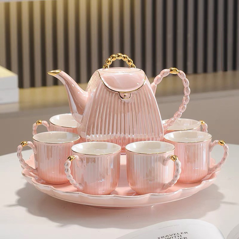 2024新款粉色陶瓷水具套装家用客厅茶具整套现代简约水杯茶杯茶盘