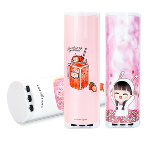 抖音同款流沙网红文具盒多功能机械密码锁圆柱形笔盒创意少女男女