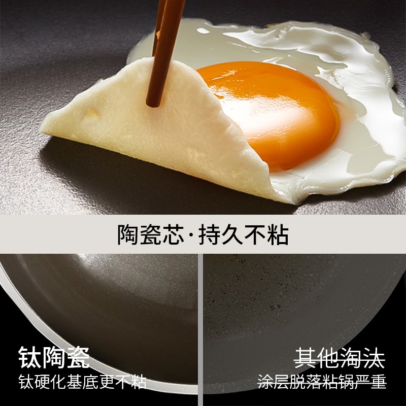 不粘锅陶瓷有钛炒锅家用无氟涂层平底炒菜锅不沾锅燃气灶电磁炉用