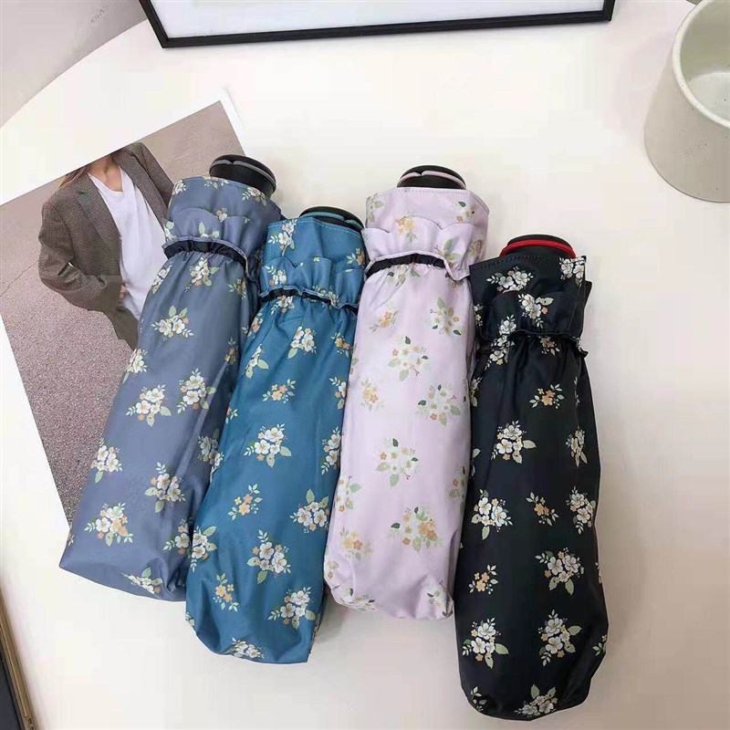 ins小清新田园风花边黑色防晒晴雨两用伞韩版碎花加固防风太阳伞