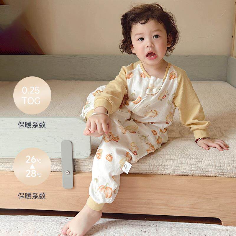 儿童竹棉双层纱布睡袋春夏季薄款宝宝防踢被婴幼儿连身空调房睡衣