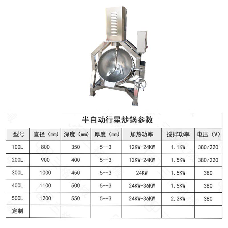 电加热夹层行星翻炒锅全自动炒菜臊子肉馅熬酱火锅炒料搅拌机商用