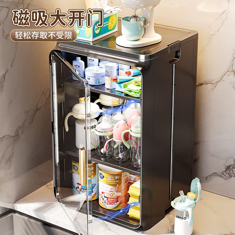 宝宝奶瓶收纳盒防尘辅食工具收纳盒大容量婴儿专用带盖碗筷储物柜