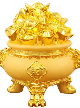 创意聚宝盆摆件 招财金元宝摆件 沙金色聚宝盆装饰 办公室风水摆